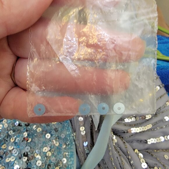 Mac Duggal Sequined Sleeveless V Neck Column Gown, Light Blue, 4930, S 16, $215 - Picture 9 of 9